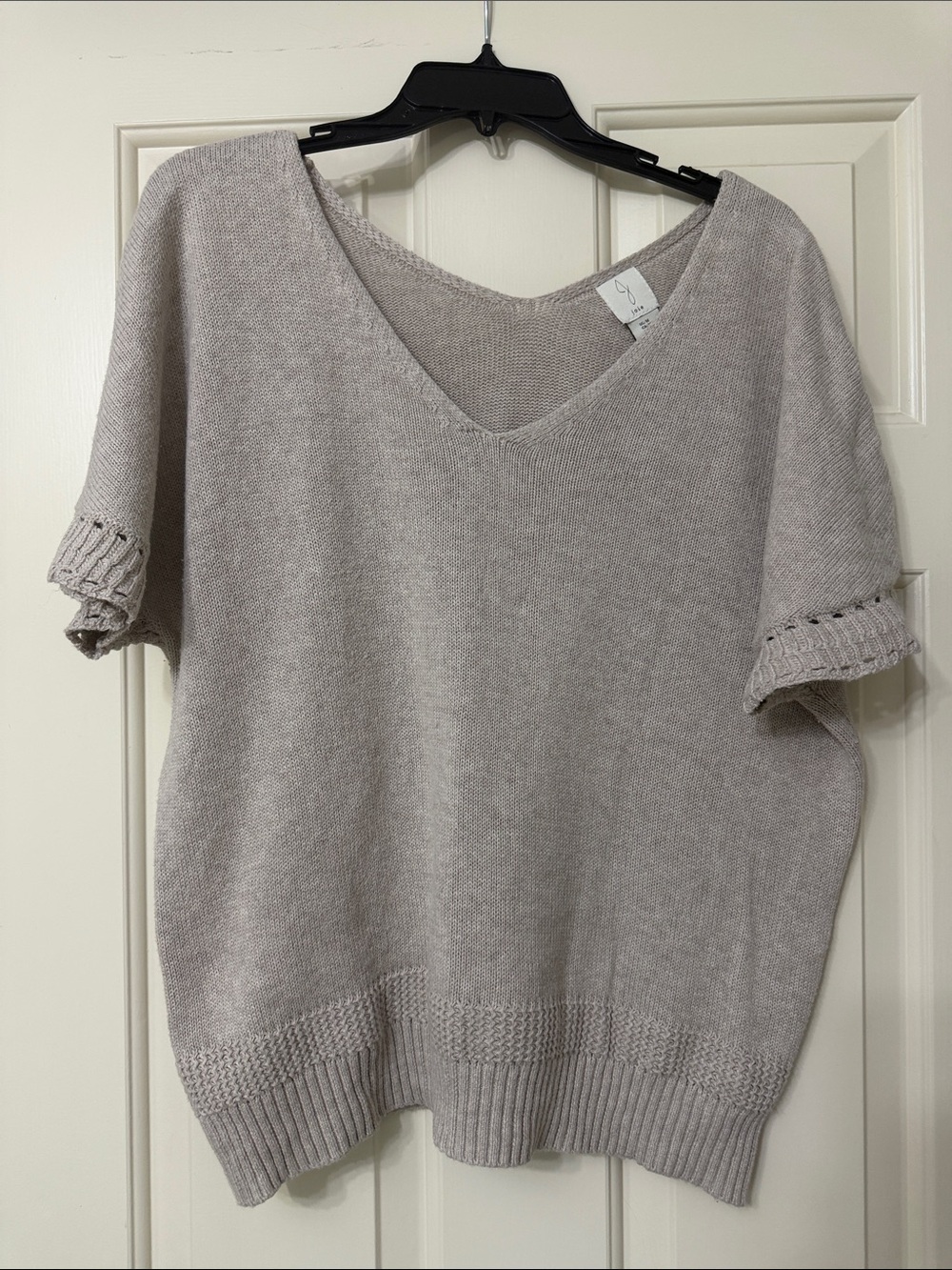Joie Taupe Short Sleeve V-Neck Knit Sweater